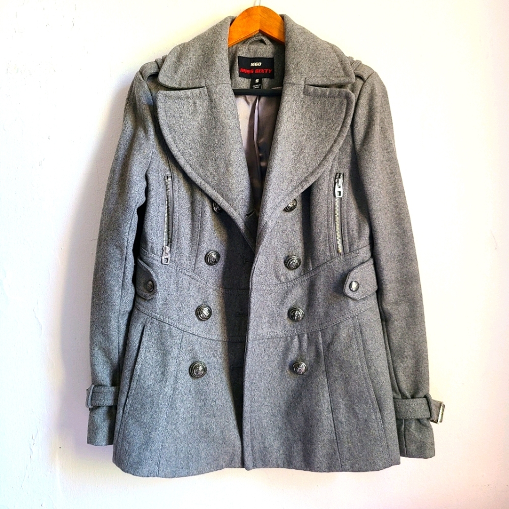 Miss Sixty M60 Gray Pea Coat Jacket (Small)